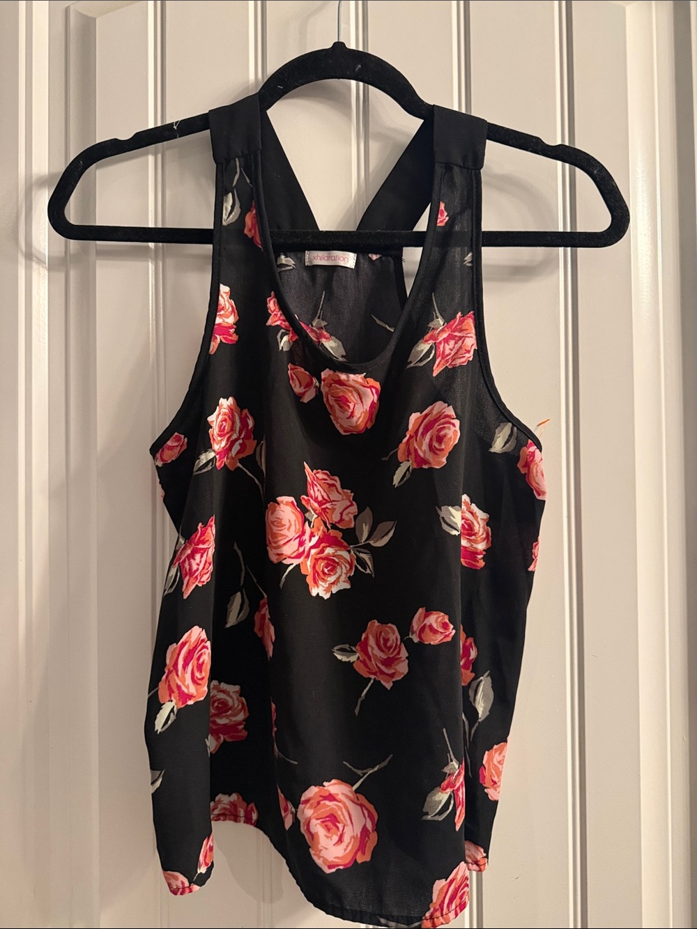Xhilaration Black Floral Racerback Camisole with Pink Roses